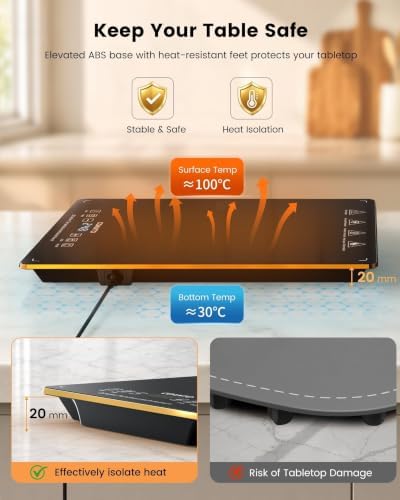 Electric Warming Tray, 3-Pack Modular Glass Food Warming Mat in Black&gloden, alternate view 5