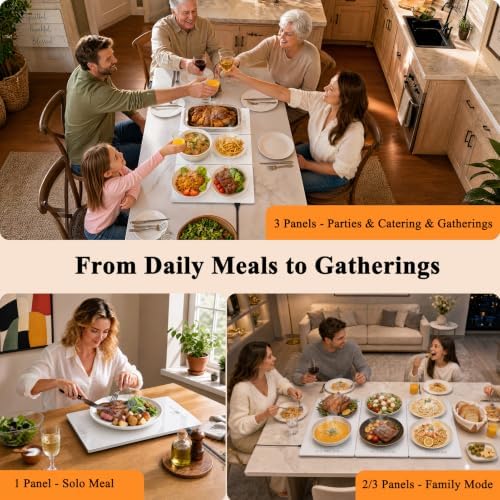 Electric Warming Tray - 3-Panel Food Warmers for Parties Buffet Marble in Marble & Silver, alternate view 3