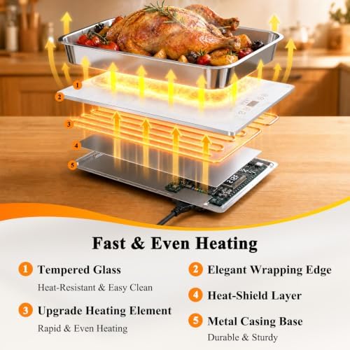 Electric Warming Tray - 3-Panel Food Warmers for Parties Buffet Marble in Marble & Silver, alternate view 6