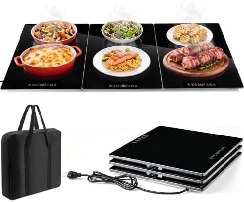 Electric Warming Tray, 3-Panel Modular Glass Food Warmer for Buffet Parties