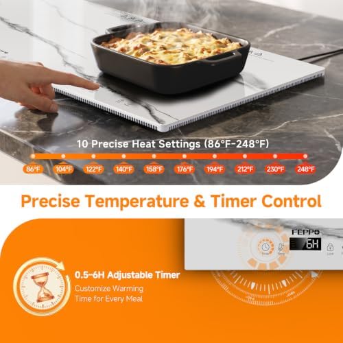 Electric Warming Tray - 47"x15"Marble-Look Glass Warming Mat for Food in Marble White, alternate view 5