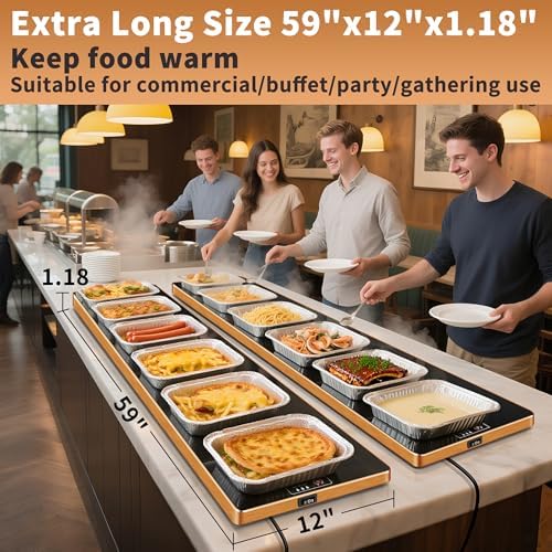 Electric Warming Tray, Extralong 59"x12", Tempered Glass Warming Mat for Food, alternate view 2