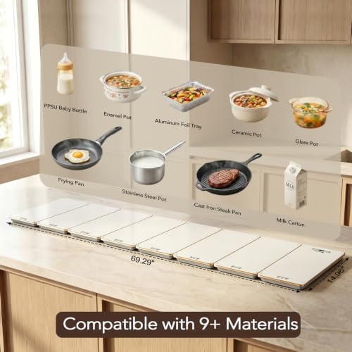 Electric Warming Tray for Buffet Party: 8 in 1 White Food Warmer Glass Top, alternate view 2