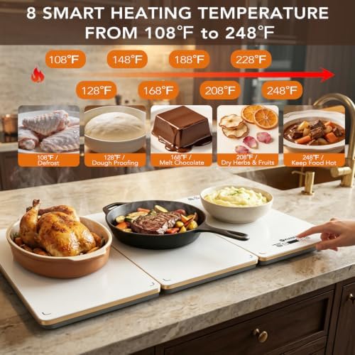 Electric Warming Tray for Buffet Party: 8 in 1 White Food Warmer Glass Top, alternate view 4
