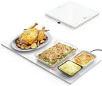 Electric Warming Tray with Independent Temp Control, 31"x15" Glass Surface Warming Mat for Food, 10 Temp
