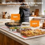 Electric Warming Tray with Independent Temp Control, 31"x15" Glass Surface Warming Mat for Food, 10 Temp, alternate view 3