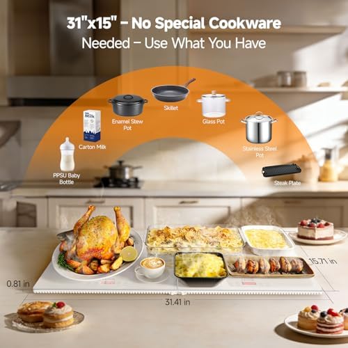 Electric Warming Tray with Independent Temp Control, 31"x15" Glass Surface Warming Mat for Food, 10 Temp, alternate view 5