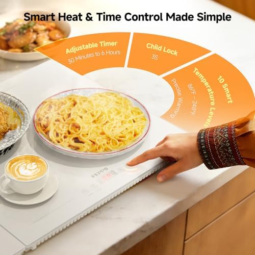 Electric Warming Tray with Independent Temp Control, 31"x15" Glass Surface Warming Mat for Food, 10 Temp, alternate view 6
