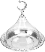Electroplating Metal Storage Tray with Clear Dome Lid 8 Inch Silver Serving Platter for Food Display and Cheese