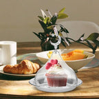 Electroplating Metal Storage Tray with Clear Dome Lid 8 Inch Silver Serving Platter for Food Display and Cheese, alternate