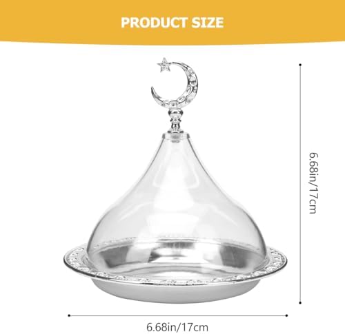 Electroplating Metal Storage Tray with Clear Dome Lid 8 Inch Silver Serving Platter for Food Display and Cheese, alternate