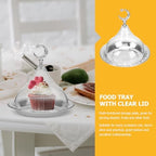 Electroplating Metal Storage Tray with Clear Dome Lid 8 Inch Silver Serving Platter for Food Display and Cheese, alternate