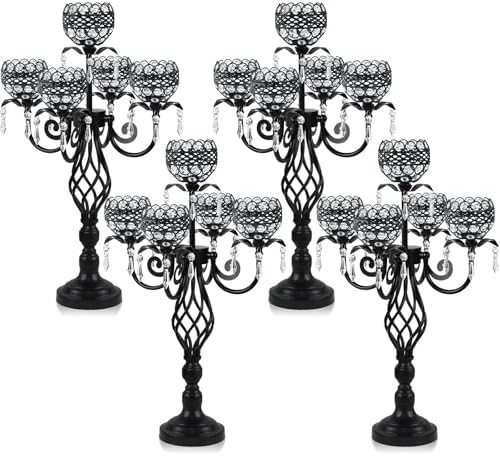 Elegant 5-Head Candelabra Centerpiece with Crystal Pendants - 23 Inch Tall Table Centerpiece for Weddings