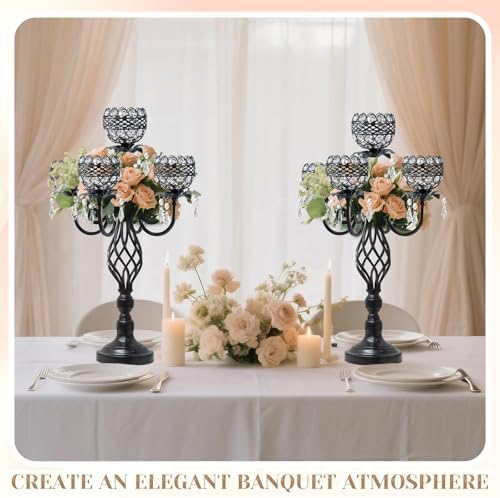 Elegant 5-Head Candelabra Centerpiece with Crystal Pendants - 23 Inch Tall Table Centerpiece for Weddings, alternate view 5