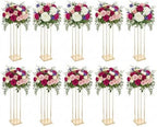 Elegant Geometric Flower Gold Vases - 31.5" Tall Gold Flower Stands for Tables, Set of 10 Metal Column Vases for