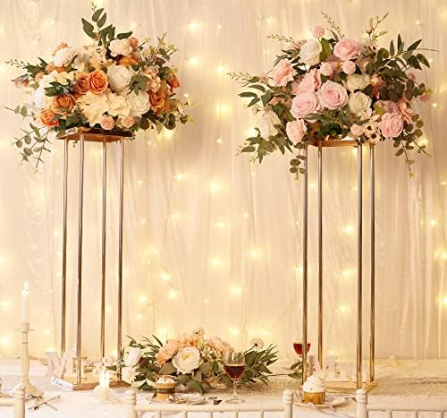Elegant Geometric Flower Gold Vases - 31.5" Tall Gold Flower Stands for Tables, Set of 10 Metal Column Vases for, alternate