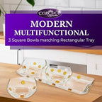 Elegant Glass Square Bowls Set with Matching Rectangular Tray - 3-Piece Decorative Glass Centerpiece with Gold, alternate