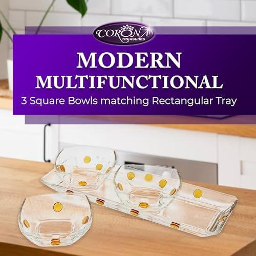 Elegant Glass Square Bowls Set with Matching Rectangular Tray - 3-Piece Decorative Glass Centerpiece with Gold, alternate