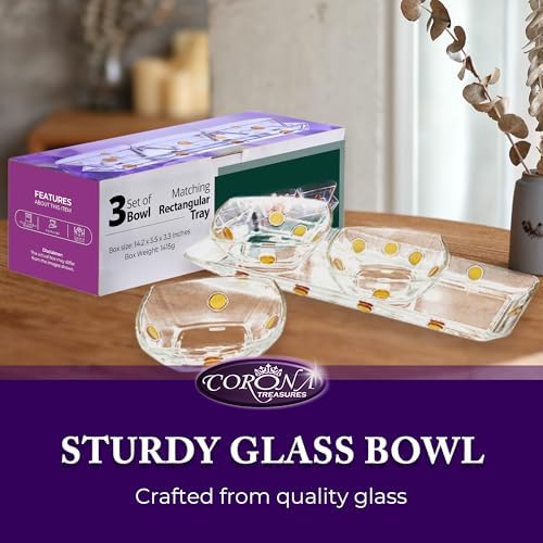 Elegant Glass Square Bowls Set with Matching Rectangular Tray - 3-Piece Decorative Glass Centerpiece with Gold, alternate