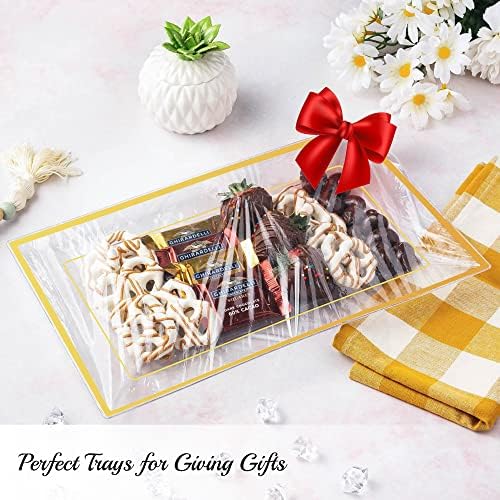 Elegant Plastic Serving Tray & Platter Set (3pk)-Clear & Gold Rim Disposable Serving Trays & Platters for Food, alternate