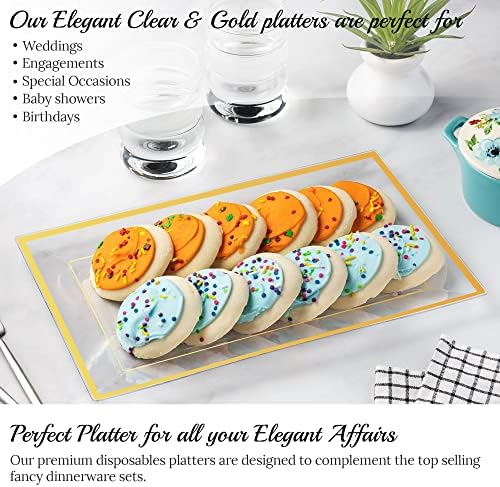 Elegant Plastic Serving Tray & Platter Set (3pk)-Clear & Gold Rim Disposable Serving Trays & Platters for Food, alternate