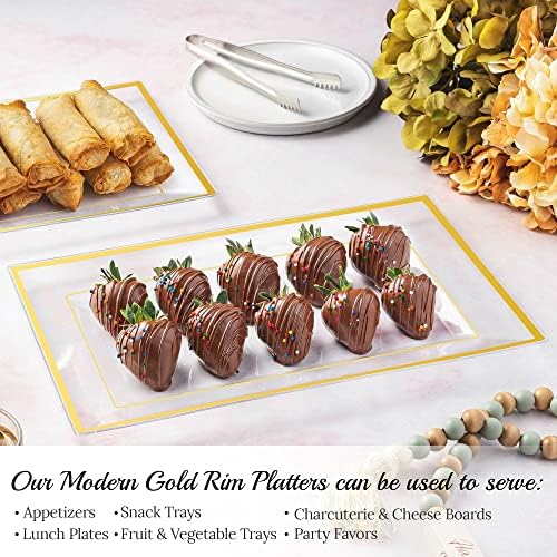 Elegant Plastic Serving Tray & Platter Set (3pk)-Clear & Gold Rim Disposable Serving Trays & Platters for Food, alternate