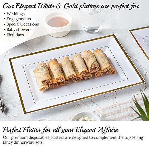 Elegant Plastic Serving Tray & Platter Set (3pk)-White & Gold Rim Disposable Serving Trays & Platters for Food, alternate