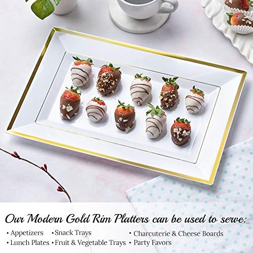 Elegant Plastic Serving Tray & Platter Set (3pk)-White & Gold Rim Disposable Serving Trays & Platters for Food, alternate