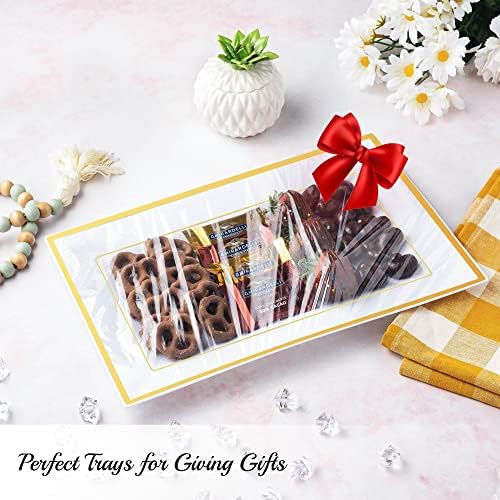 Elegant Plastic Serving Tray & Platter Set (3pk)-White & Gold Rim Disposable Serving Trays & Platters for Food, alternate