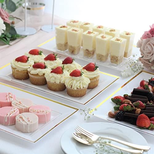 Elegant Plastic Serving Tray & Platter Set (6pk) - White & Gold Rim Disposable Serving Trays & Platters for Food, alternate