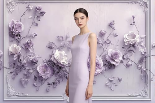 Elegant Purple Flower Wall Backdrop 10x8ft Vinyl Wedding Backdrop Classic Gypsum Wall Pattern Decor Interior, alternate view
