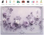 Elegant Purple Flower Wall Backdrop 10x8ft Vinyl Wedding Backdrop Classic Gypsum Wall Pattern Decor Interior, alternate view