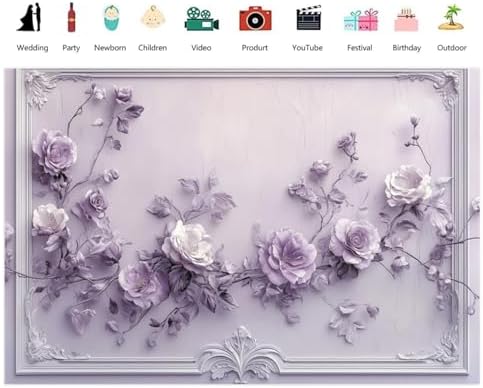 Elegant Purple Flower Wall Backdrop 10x8ft Vinyl Wedding Backdrop Classic Gypsum Wall Pattern Decor Interior, alternate view