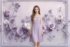 Elegant Purple Flower Wall Backdrop 10x8ft Vinyl Wedding Backdrop Classic Gypsum Wall Pattern Decor Interior, alternate view