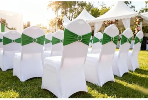Emerald Green Chair Sashes 50 Pack, Green Chair Bands with Buckles, Hunter Green Chairs Bows for Christmas Party, alternate