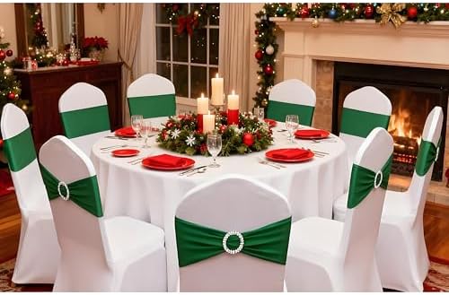 Emerald Green Chair Sashes 50 Pack, Green Chair Bands with Buckles, Hunter Green Chairs Bows for Christmas Party, alternate