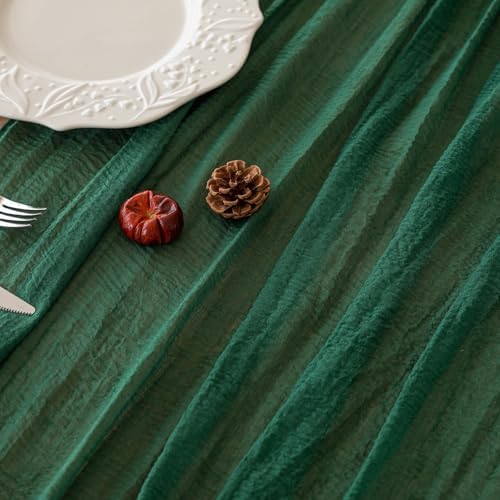 Emerald Green Cheesecloth Table Runner 120 in Fall Christmas Decorations, alternate view 3