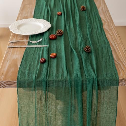 Emerald Green Cheesecloth Table Runner 120 in Fall Christmas Decorations, alternate view 4