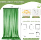 Emerald Green Tulle Backdrop Curtain with String Lights, 10x8ft Sheer Green Backdrop Curtain for Photography, alternate view