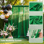 Emerald Green Tulle Backdrop Curtain with String Lights, 10x8ft Sheer Green Backdrop Curtain for Photography, alternate view