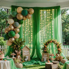 Emerald Green Tulle Backdrop Curtain with String Lights, 10x8ft Sheer Green Backdrop Curtain for Photography, alternate view