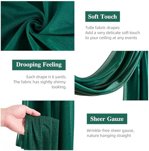 Emerald Green Wedding Arch Draping Fabric 28" x19FT Sheer Curtain Drapes in 28" width x 19Ft length(2 Panels) in, alternate