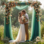 Emerald Green Wedding Arch Draping Fabric 28" x19FT Sheer Curtain Drapes in 28" width x 19Ft length(2 Panels) in, alternate