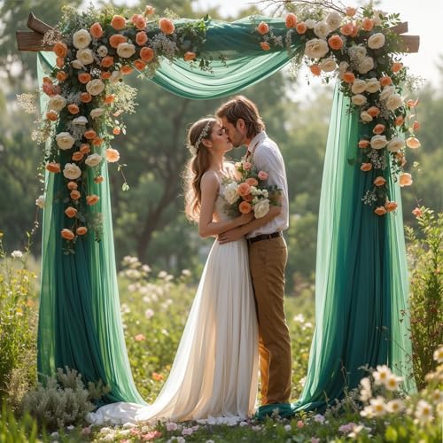 Emerald Green Wedding Arch Draping Fabric 28" x19FT Sheer Curtain Drapes in 28" width x 19Ft length(2 Panels) in, alternate