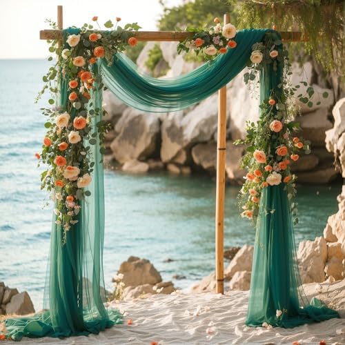 Emerald Green Wedding Arch Draping Fabric 28" x19FT Sheer Curtain Drapes in 28" width x 19Ft length(2 Panels) in, alternate