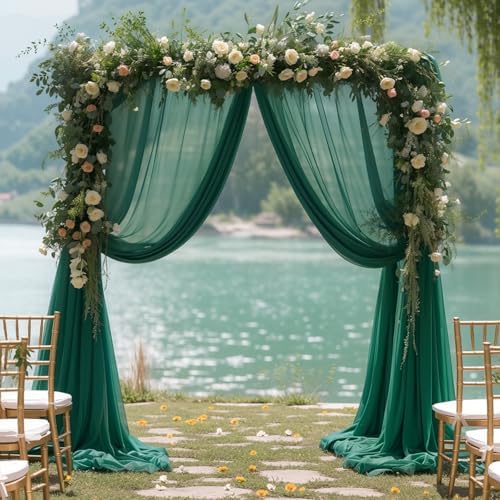 Emerald Green Wedding Arch Draping Fabric 28" x19FT Sheer Curtain Drapes in 28" width x 19Ft length(2 Panels) in, alternate