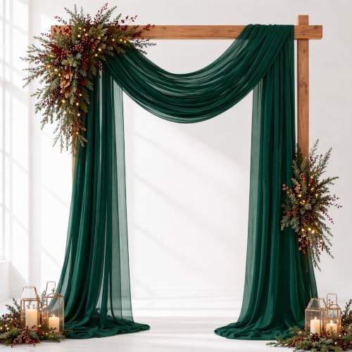 Emerald Green Wedding Arch Draping Fabric Sheer Curtain Drapes 2 Panels | 20ft Extra Long Shimmery Backdrop