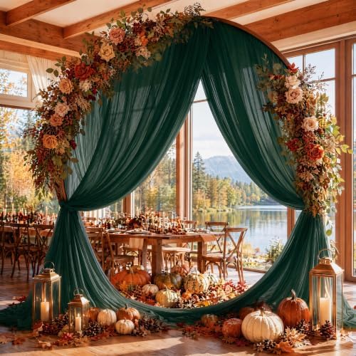 Emerald Green Wedding Arch Draping Fabric Sheer Curtain Drapes 2 Panels | 20ft Extra Long Shimmery Backdrop, alternate view 2