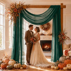 Emerald Green Wedding Arch Draping Fabric Sheer Curtain Drapes 2 Panels | 20ft Extra Long Shimmery Backdrop, alternate view 3