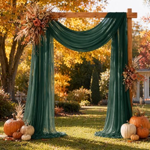 Emerald Green Wedding Arch Draping Fabric Sheer Curtain Drapes 2 Panels | 20ft Extra Long Shimmery Backdrop, alternate view 4